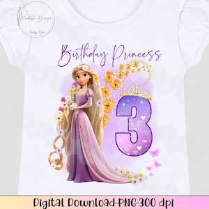 3.Geburtstag verheddert PNG, 3.Geburtstag Prinzessin Aufbügler, Happy 3rd Birthday Png, Magischer Geburtstag 3, Rapunzel 3., Lila Prinzessin 3