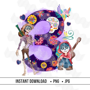 3e verjaardag Coco png dag van de doden nummer voor sublimatie Coco verjaardag clipart nummers Dia de los Muertos Halloween verjaardag voor DTF