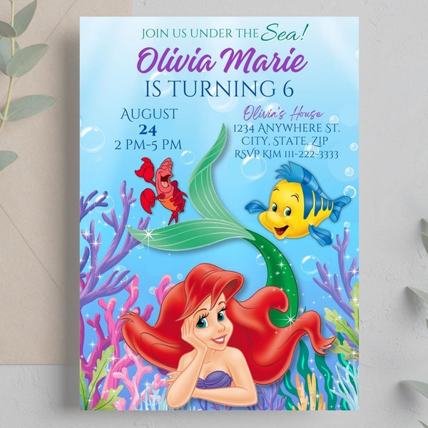 Little Mermaid Birthday Invitation, Ariel Birthday Invite, Editable Mermaid Birthday Invitation, Birthday Invitation for girls Mermaid Ariel