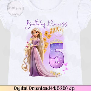 5º aniversário emaranhado PNG, 5º aniversário princesa ferro ligado, feliz aniversário png, download instantâneo de aniversário mágico, 5º aniversário de Rapunzel png