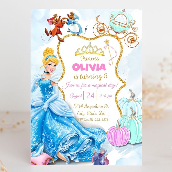 Faire-part d'anniversaire modifiable Cendrillon, faire-part d'anniversaire de filles, faire-part imprimable, faire-part princesse, faire-part d'anniversaire toile