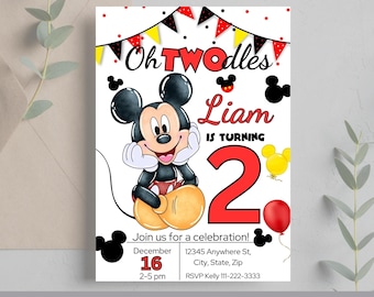 Oh Twodles Invitation, Mickey Birthday Invitation, Mickey Mouse Invitations, Mouse Editable Invitation, Mickey Twodles invite