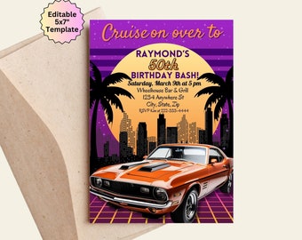 Classic Car Birthday Party Invitation, Adult Party Invitation, Editable Birthday 40th Invitations, Car Show Invite, Low Rider Hot Rod invite