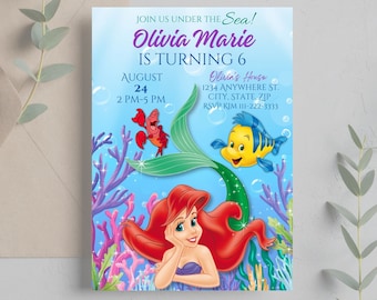 Little Mermaid Birthday Invitation, Ariel Birthday Invite, Editable Mermaid Birthday Invitation, Birthday Invitation for girls Mermaid Ariel