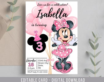 Editable Light Pink Minnie Mouse Birthday Invitation, Girls Birthday Invitation, Printable Invitation, Pink Minnie Invitation, Minnie Invite