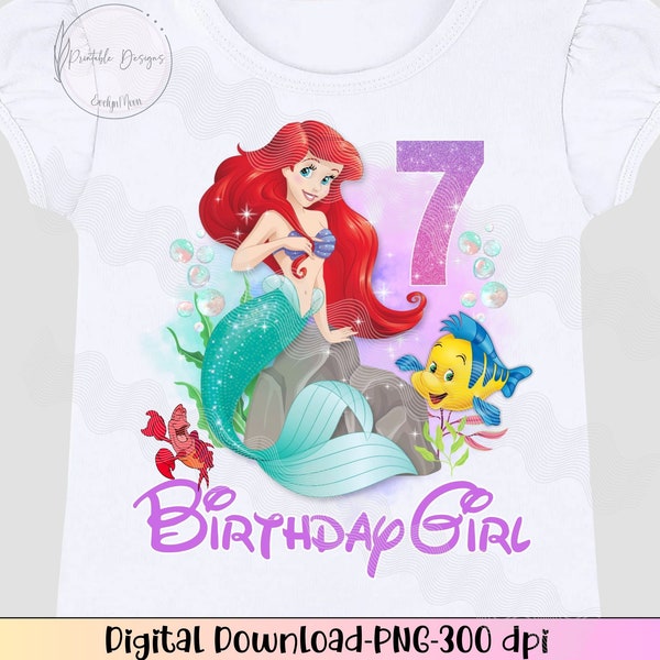 7th Birthday Ariel PNG, Birthday Princess iron On, Happy Birthday Png, Magical Birthday 7th Instant download, Princess 7th birthday png