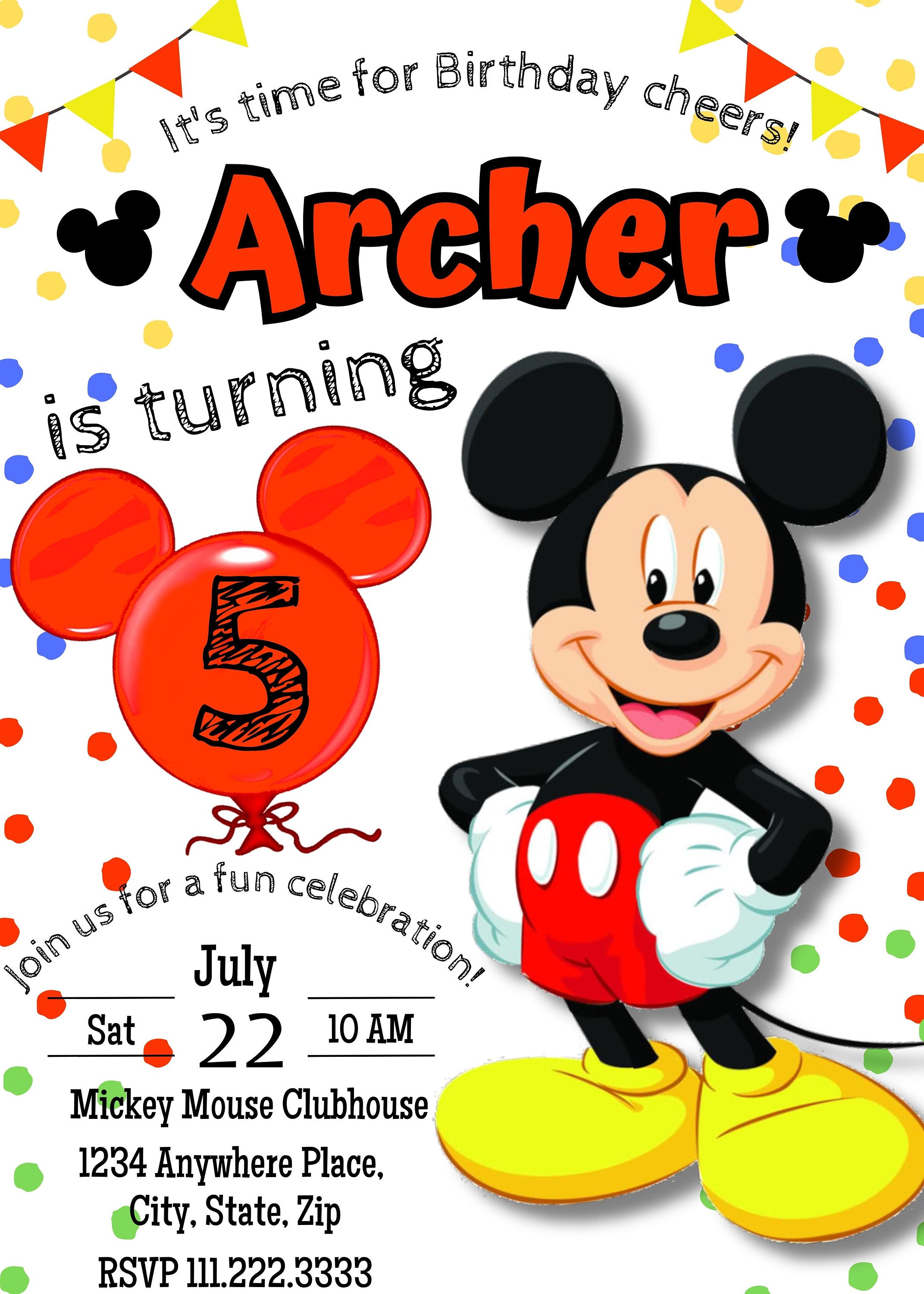 Invitación editable de Mickey Mouse para cualquier edad Invitación de  cumpleaños editable para niños Invitación imprimible de Mickey Invitación  de Mickey's Clubhouse 1.º, 2.º, 3.º y 4.º - Etsy México, image size:2143x3000