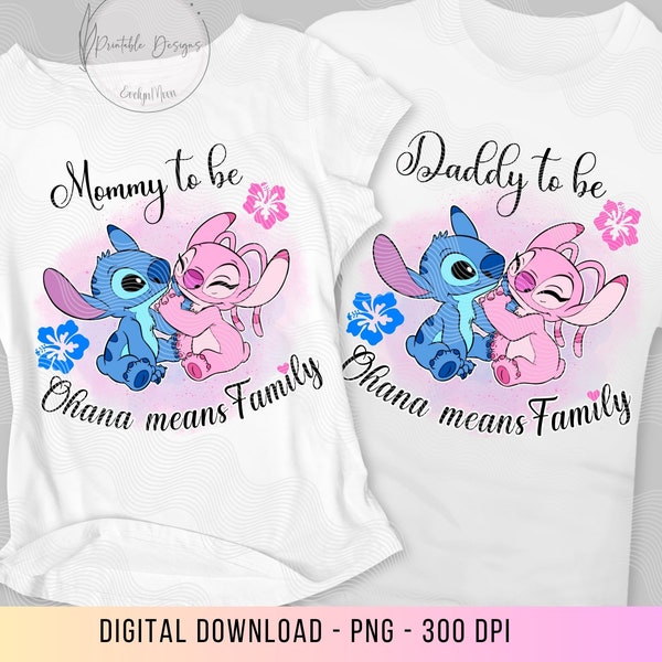 Pregnancy Announcement Stitch and Angel, Gender Reveal Shirt, Ohana Means Family Pregnancy Announcement, Unique Mommy to be announcement