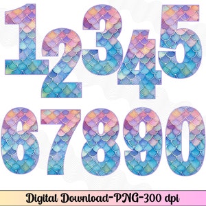 Meerjungfrau Zahlen png, Zahlen für Sublimation, Geburtstagszahlen PNG, Meerjungfrau Clipart Zahlen 0-9 PNG, Clip Art Zahlen, Zahlen Meerjungfrau Thema