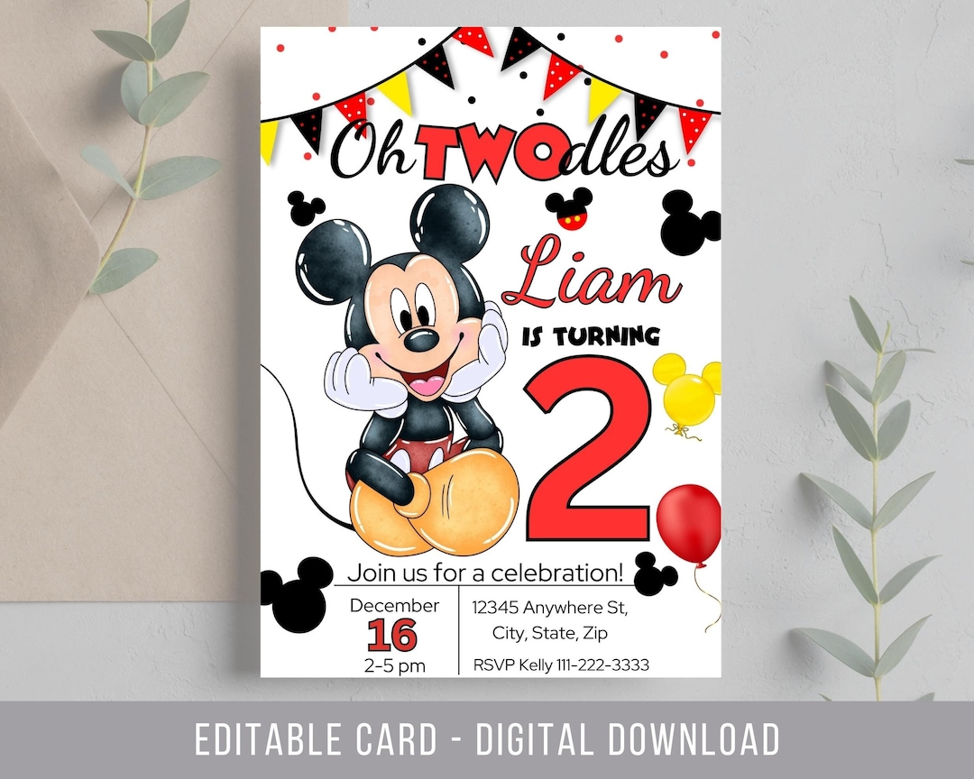 Oh Twodles Invitation, Mickey Birthday Invitation, Mickey Mouse Oh Twodles Invitation, Mickey Birthday Invitation, Mickey Mouse