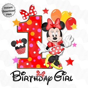 1st Birthday Minnie Mouse PNG, 1st Birthday Mouse, Minnie Birthday for 1st, Minnie Sublimation Birthday, Red Minnie 1st birthday png