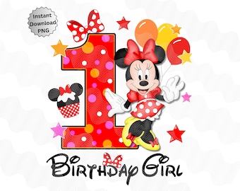 1st Birthday Minnie Mouse PNG, 1st Birthday Mouse, Minnie Birthday for 1st, Minnie Sublimation Birthday, Red Minnie 1st birthday png