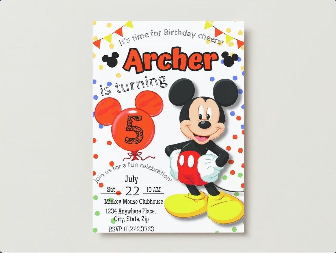 Invitación editable de Mickey Mouse para cualquier edad Invitación de  cumpleaños editable para niños Invitación imprimible de Mickey Invitación  de Mickey's Clubhouse 1.º, 2.º, 3.º y 4.º - Etsy México, image size:1150x865