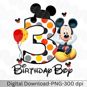 Micky 3. Geburtstag png, Kinder 3.Geburtstag Shirt, 3. Geburtstag Micky Maus, Micky Thema Geburtstag Shirt für Jungen