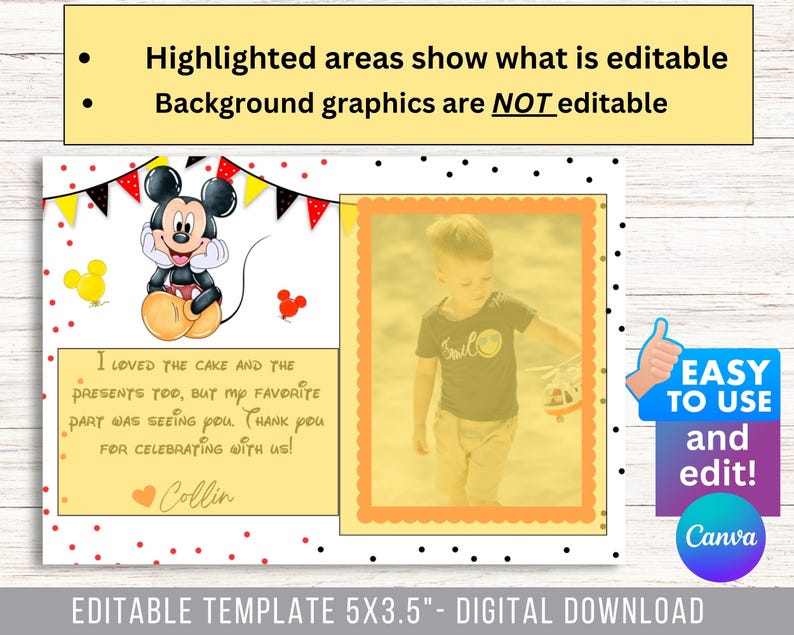 Editable Mickey Mouse Thank You Card, Thank You Cards, Thank You Card ...