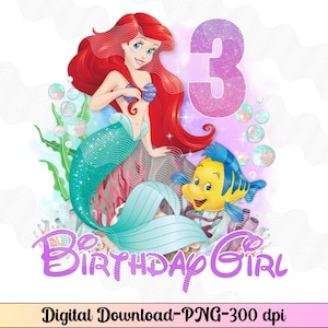 3. Geburtstag Ariel PNG, Geburtstag Prinzessin Aufbügeln, Happy Birthday Png, Magischer Geburtstag Sofortiger Download, Prinzessin 3. Geburtstag PNG