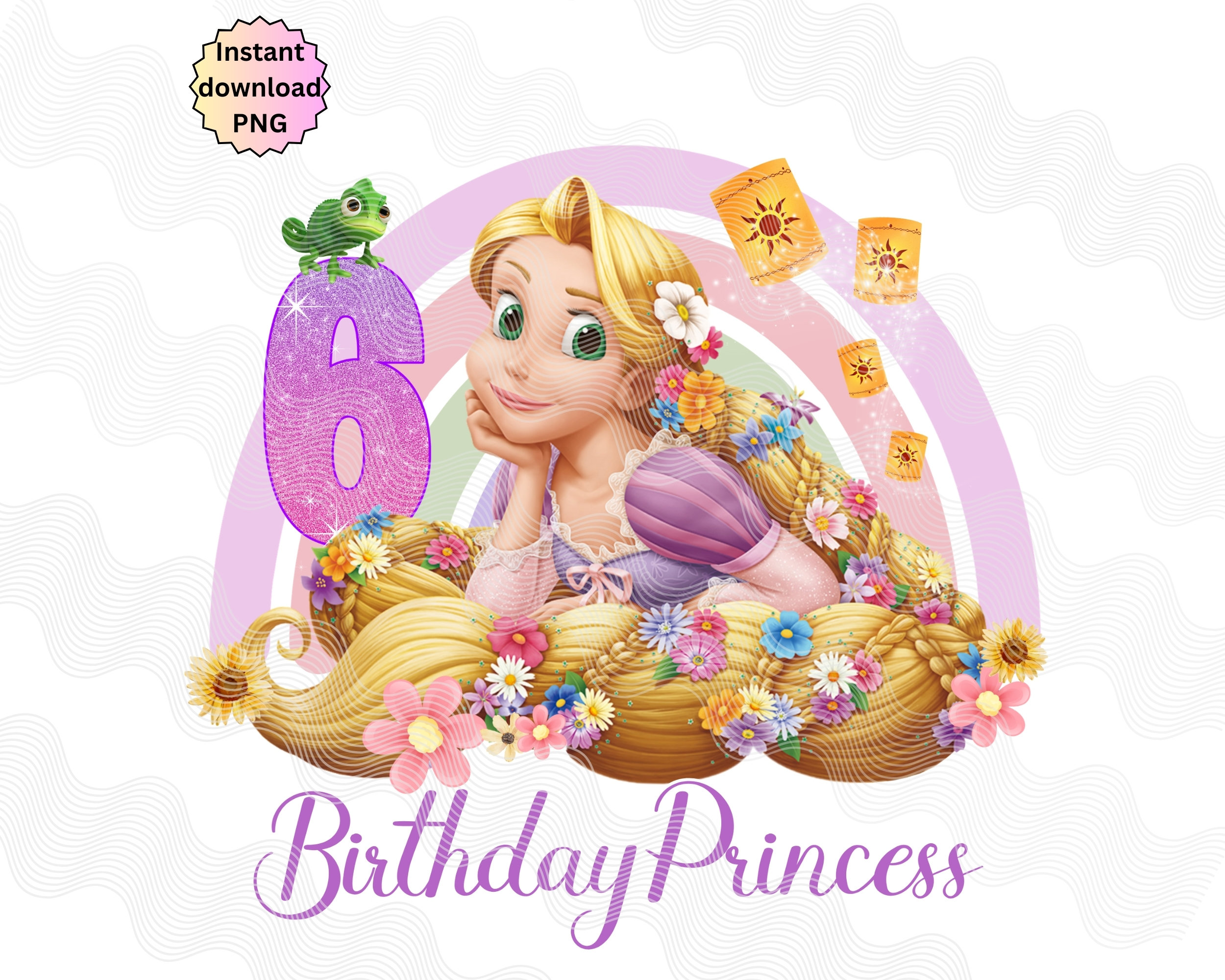 6thth Birthday Tangled PNG, Birthday Princess Iron On, Happy