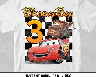 Cars 3rd Birthday Boy PNG, Cars Birthday Iron On Lightning Mcqueen and Mater Race Cars Theme Birthday Shirt Digital download DTF Sublimation