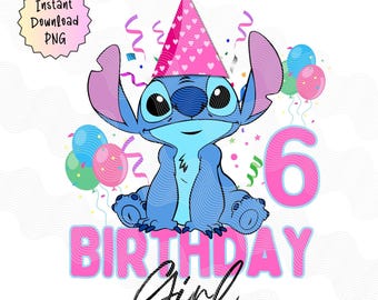 Stitch 6th Birthday PNG, Birthday Girl Stitch Digitalbild, Lilo und Stitch 6th Birthday Sofortiger Download, Cute Stitch PNG zum Geburtstag