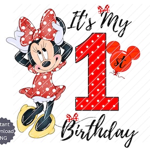 1. Geburtstag Minnie Maus Aufbügeln, Minnie 1. Png, Geburtstag PNG, Minnie Geburtstag Mädchen 1., Minnie Sublimation Geburtstag, Minnie Heat transfer