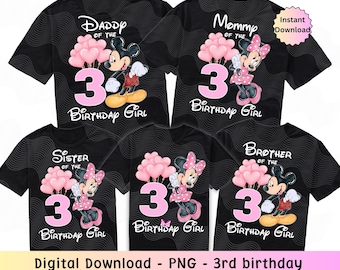 3.er cumpleaños familia PNG, Magic Kingdom Princess iron On, Feliz cumpleaños Png, Pink Birthday Iron On, Princesa 3.er cumpleaños png, Minnie Mouse
