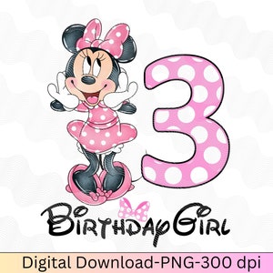 3e anniversaire de Minnie Mouse Png, 3 anniversaires de PNG, Minnie anniversaire PNG, anniversaire de sublimation Minnie, anniversaire de Png, 3e anniversaire de Png rose