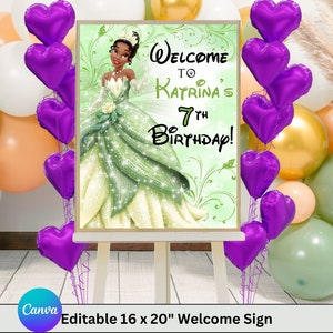 Tiana Birthday Welcome Sign, Printable Party Welcome Sign, Sign for Birthday Party, Canva Template Welcome Banner Sign for Party
