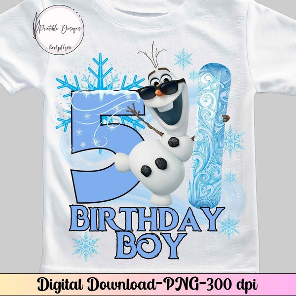 Olaf Birthday Shirt 5th, 5th Birthday Olaf Frozen, Olaf iron On Birthday Boy, Olaf Frozen png, Chemise d’anniversaire flocons de neige d’hiver, Winter 5th