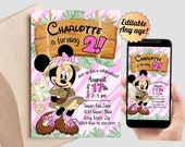 Editable Minnie Safari Birthday Invitation, Girls Jungle Theme Birthday Invitation, Printable Canva Invitation, Text Invitation, Evite mini
