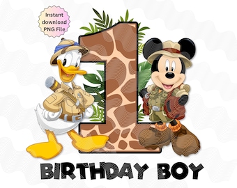 Mickey and Donald 1st Birthday png, Birthday Boy Safari 1st Birthday Shirt, Iron On 1st, Safari Mickey Mouse 1, Mickey Jungle Theme
