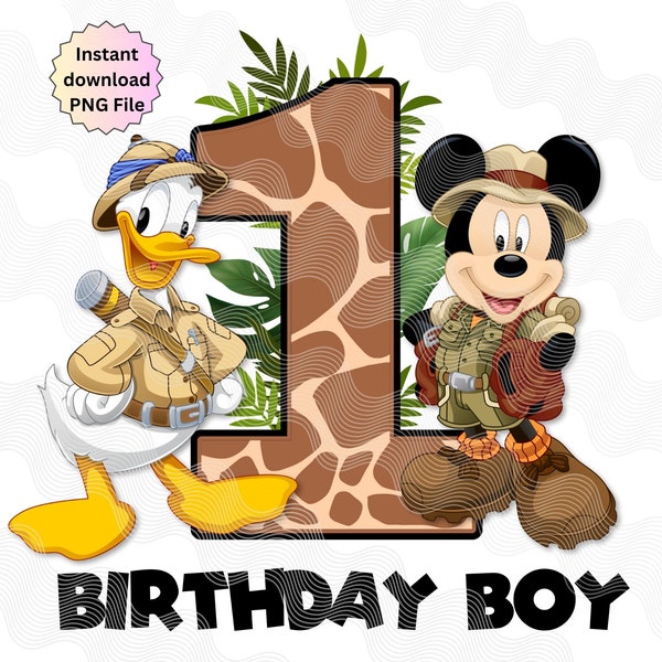 Mickey and Donald 1st Birthday png, Birthday Boy Safari 1st Birthday Shirt, Iron On 1st, Safari Mickey Mouse 1, Mickey Jungle Theme