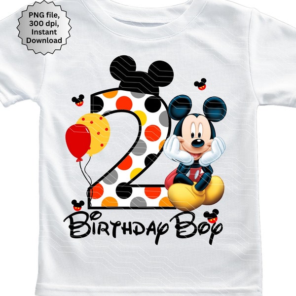 2nd Birthday Boy Iron On, 2nd Birthday PNG, Birthday Boy Shirt Graphics 2nd, Boy 2, Number 2 png, Birthday 2 boy, Mickey