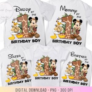 Personalisierte Mickey Safari Geburtstag png für Sublimation Eisen auf Donald Duck Geburtstag png Magisches Königreich Urlaub Geburtstag Dschungel Safari