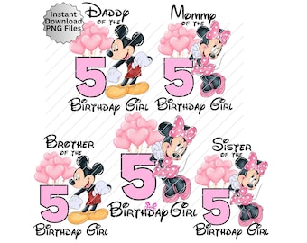 5th Birthday Pink Mouse Family Bundle, Birthday Bundle 5th Birthday Iron On, Sublimation Birthday Bundle Minnie Mouse, 5th birthday png