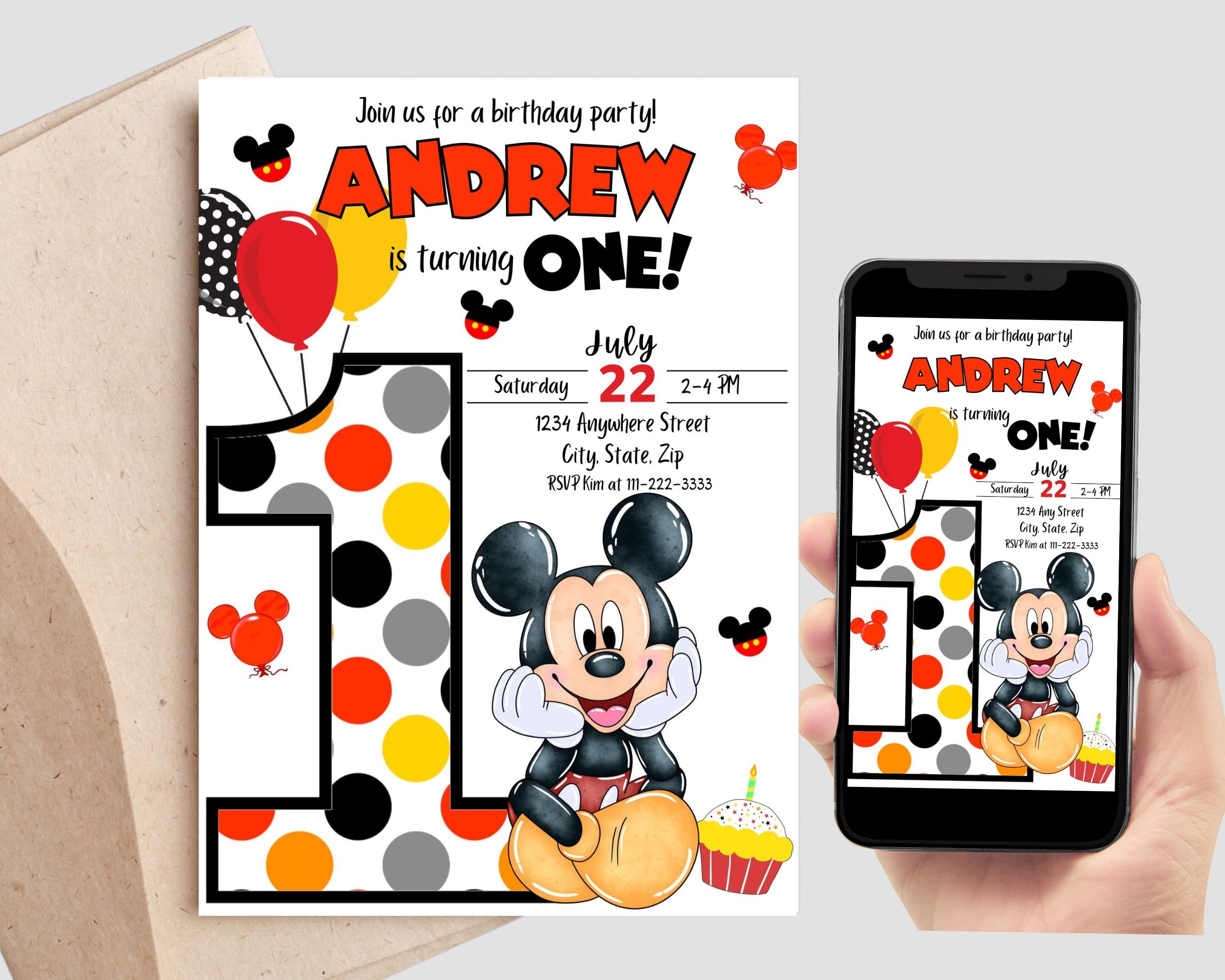 Editable Mickey Mouse Birthday Invitation, Printable Invitation Mickey ...