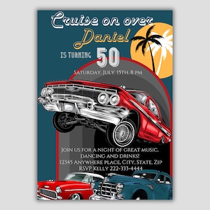 Classic Car Birthday Party Invitation, Adult Party Invitation, Editable Birthday 40th Invitations, Car Show Invite, Low Rider Hot Rod invite