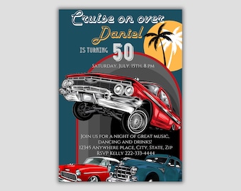 Classic Car Birthday Party Invitation, Adult Party Invitation, Editable Birthday 40th Invitations, Car Show Invite, Low Rider Hot Rod invite