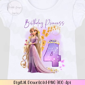 4. Geburtstag Rapunzel 4. Geburtstag, Rapunzel 4. png, Geburtstagsprinzessin Aufbügeln, Happy 4th Birthday Png, Lila Prinzessin 4