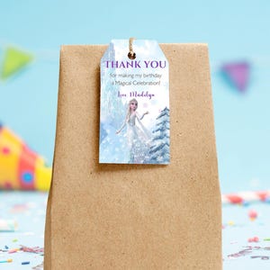 Etiqueta de presente para lembrancinhas de festa Frozen Etiqueta de agradecimento Elsa Cartão de agradecimento digital País das maravilhas do inverno Lembrancinhas para festa de aniversário infantil Frozen Download instantâneo