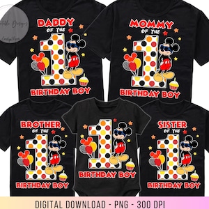1er cumpleaños Mickey PNG, camisetas familiares de cumpleaños Mickey, transferencia de calor para planchar Mickey 1er, mamá del cumpleañero Mickey mouse, 1er Mickey