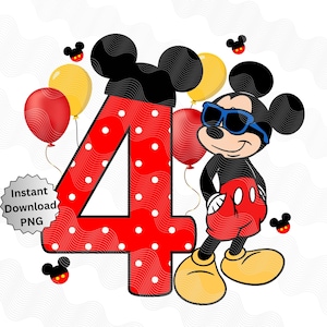 Mickey Mouse Png, 4e anniversaire PNG, graphique d'anniversaire Mickey, graphique d'anniversaire Mickey Sublimation, anniversaire Png, 4e anniversaire de garçon Iron on