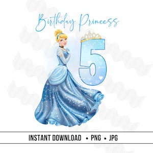 Cinderella 5. Geburtstag PNG, Cinderella Geburtstagskind Shirt Bild für DTF, Prinzessin Geburtstagskind, magischer Geburtstag zum 5