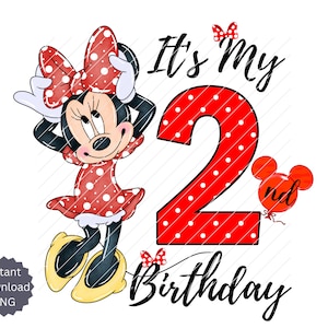Rouge Minnie Mouse 2e Png, 2e anniversaire PNG, Minnie Birthday Girl 2, Minnie Sublimation anniversaire graphiques, anniversaire Png, Minnie fer sur 2e