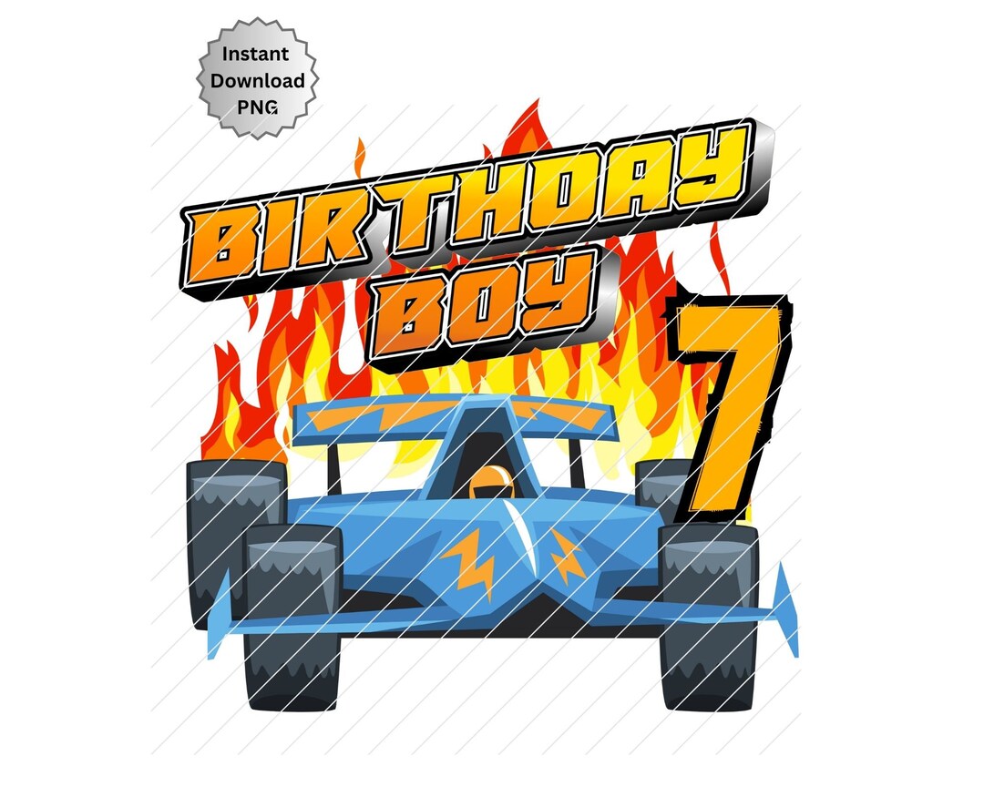 7th Birthday Race Car, PNG, Hot Wheels Iron on Graphic, Birthday