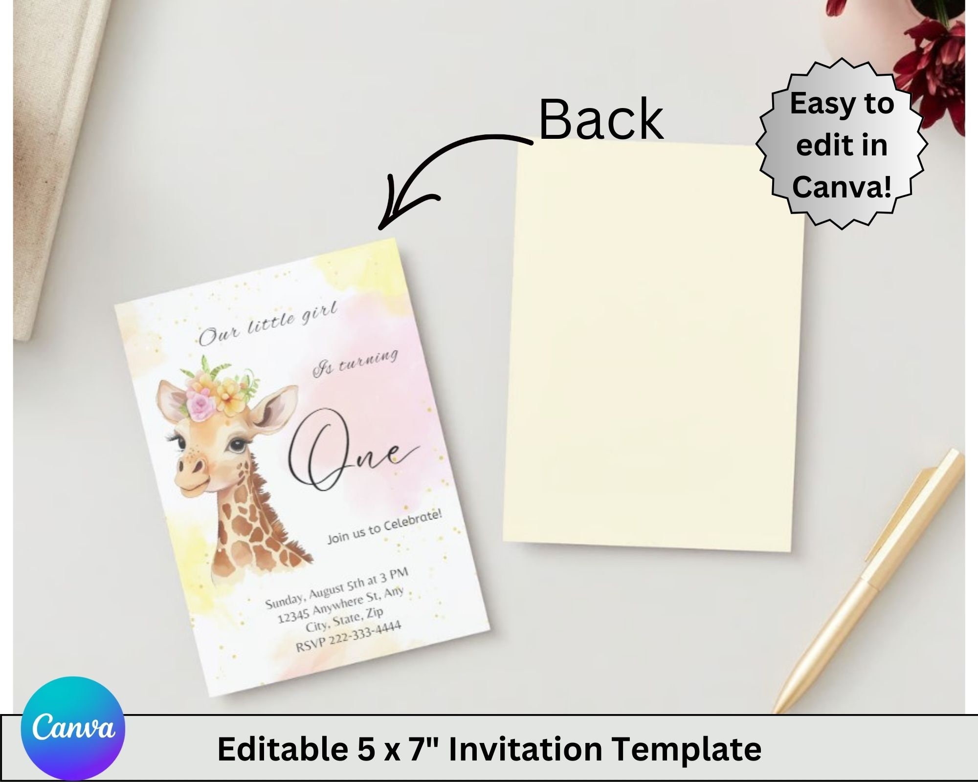 Feliz Primer Cumpleaños Con Vector De Tarjeta De Invitación De Niña