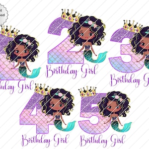Numéros d'anniversaire sirène PNG à repasser, numéros de sirène png, sirène PNG, sublimation d'anniversaire de sirène, 1er anniversaire de sirène noire