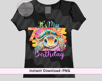 7th birthday PNG Digital Image, Sea Turtle Theme 7th Birthday, Under the Sea Party 7th Birthday png Instant Download