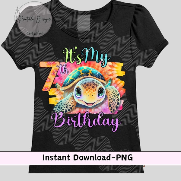 7th birthday PNG Digital Image, Sea Turtle Theme 7th Birthday, Under the Sea Party 7th Birthday png Instant Download