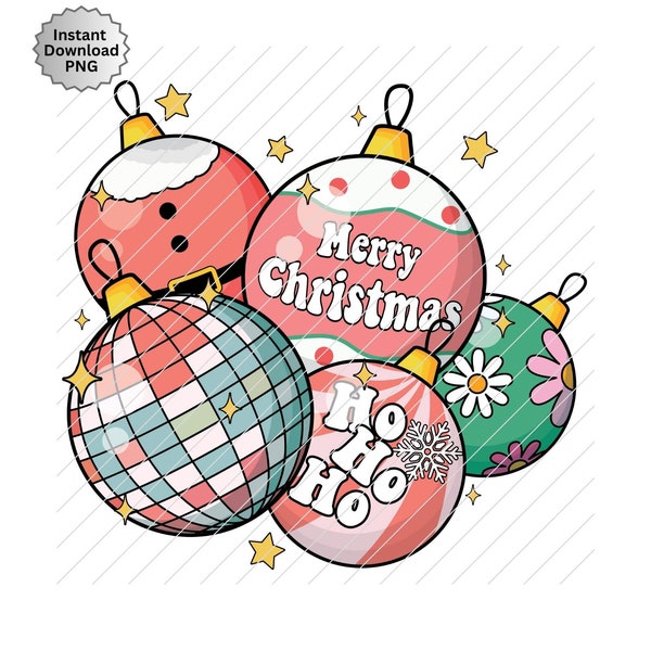 Retro Christmas Bulbs PNG, Christmas Bulbs clipart retro, Merry Christmas 2023, Christmas Commercial use sublimation, christmas disco ball