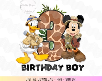 Mickey and Donald 3rd Birthday png, Birthday Boy Safari 3rd Birthday Shirt, Iron On 3rd, Safari Mickey Mouse 3, Mickey Jungle Theme